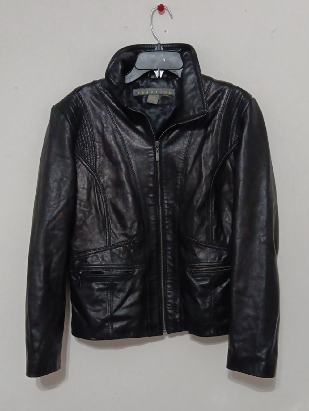 Kenneth Cole Reaction Womens Black Leather Zip Jacket